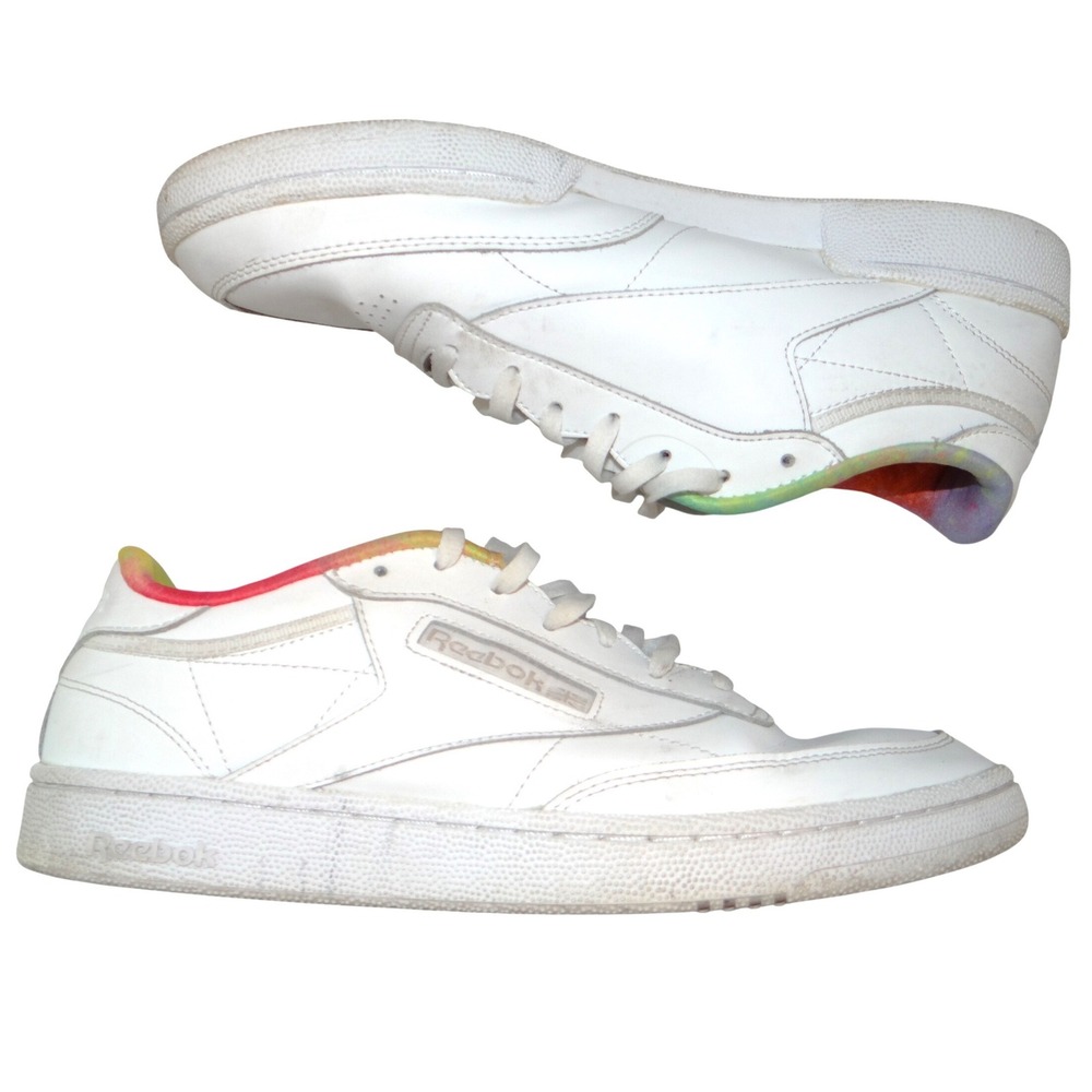 Reebok Club C 85 Pride Mens White Leather Multi Color Tie Dye Sneakers